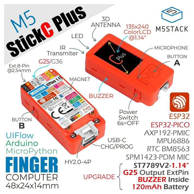 M5StickC PLUS ESP32-PICO Mini IoT Development Kit M5StickC PLUS ESP32-PICO Mini IoT Development Kit