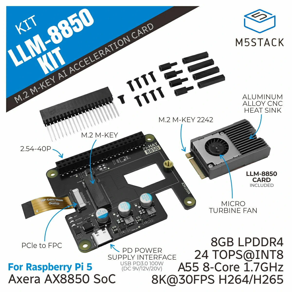 AI-8850 LLM Accelerator M.2 Kit 8GB Version (AX8850)