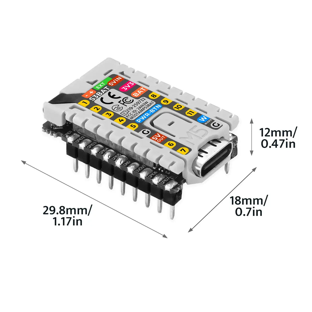 M5StampS3 BAT Module with 2.54 Header Pin - m5stack-store