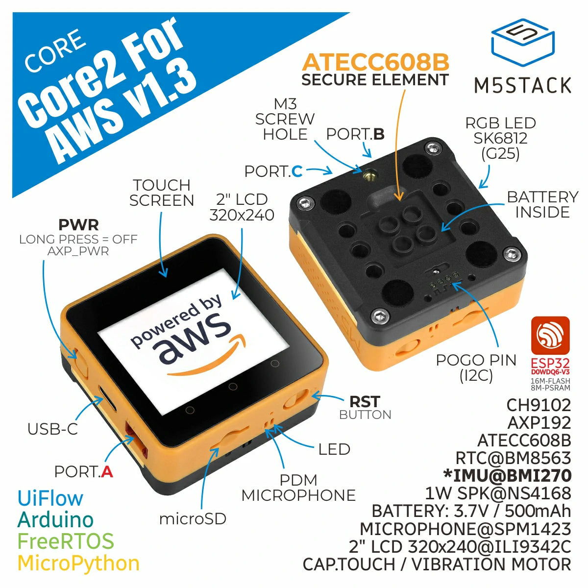 M5Stack Core2 for AWS Kit v1.3 - m5stack-store
