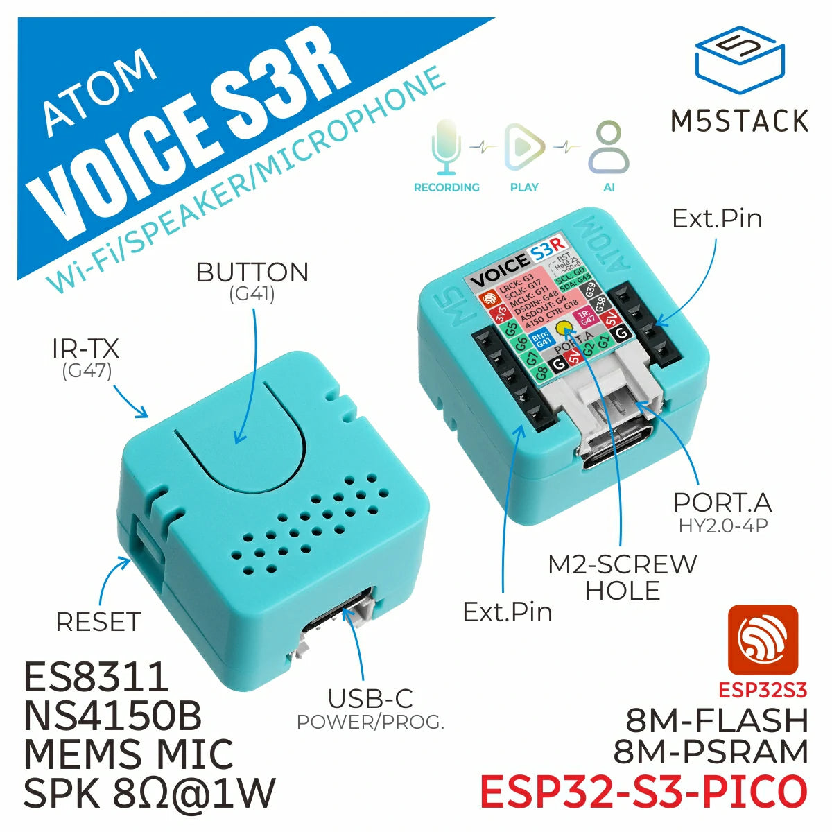 Atom VoiceS3R Smart Speaker Dev Kit - m5stack-store
