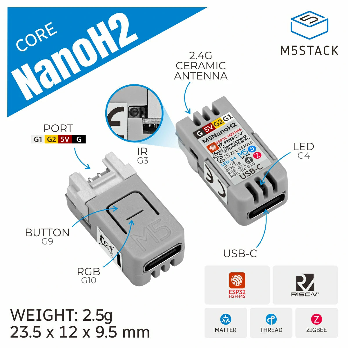 M3 Stack Module M5Stack NanoH2 Dev Kit (ESP32-H2)– m5stack-store