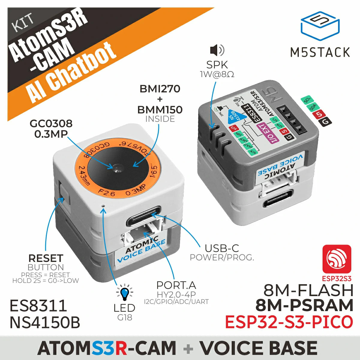AtomS3R-CAM AI Chatbot Kit (8MB PSRAM) - m5stack-store