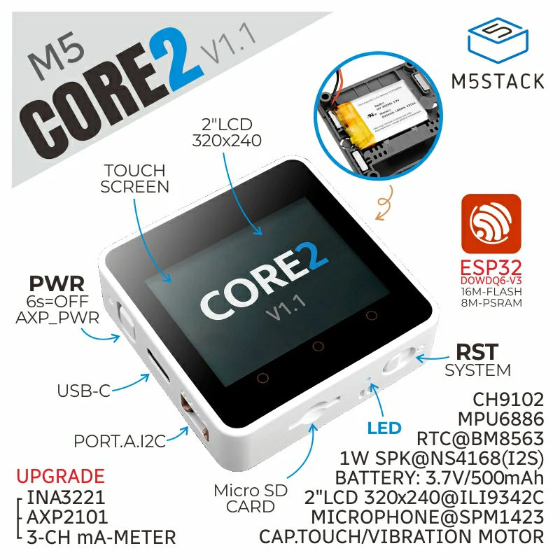 M5Stack Core2 ESP32 IoT Development Kit V1.1 | m5stack-store