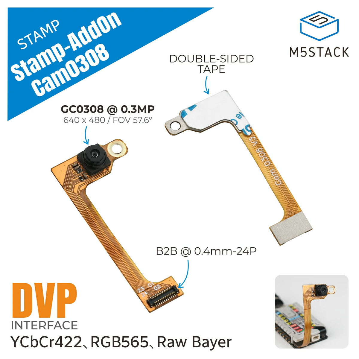 Stamp-AddOn Cam GC0308 for Stamp S3Bat