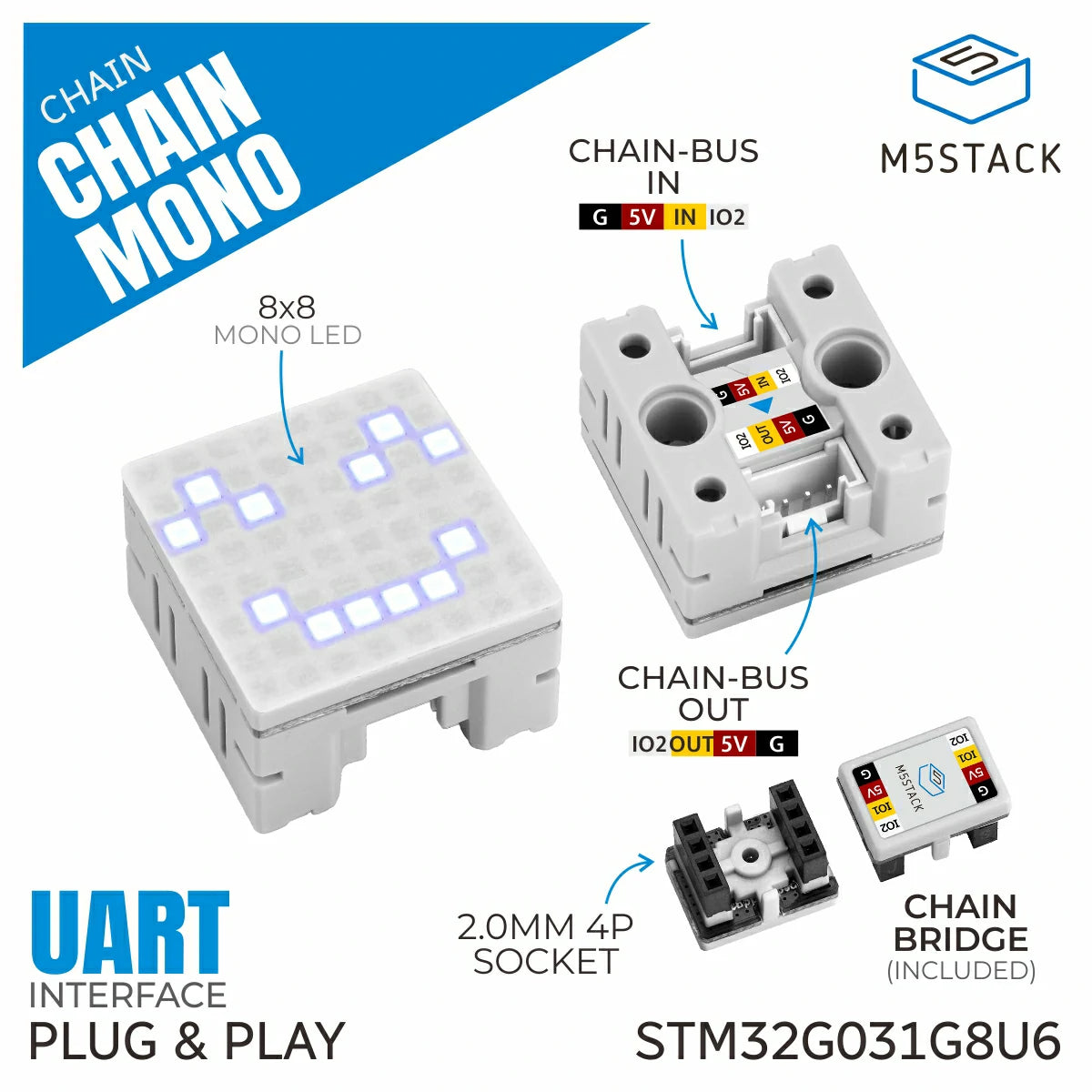 Chain Mono Matrix with 8x8 LEDs - White