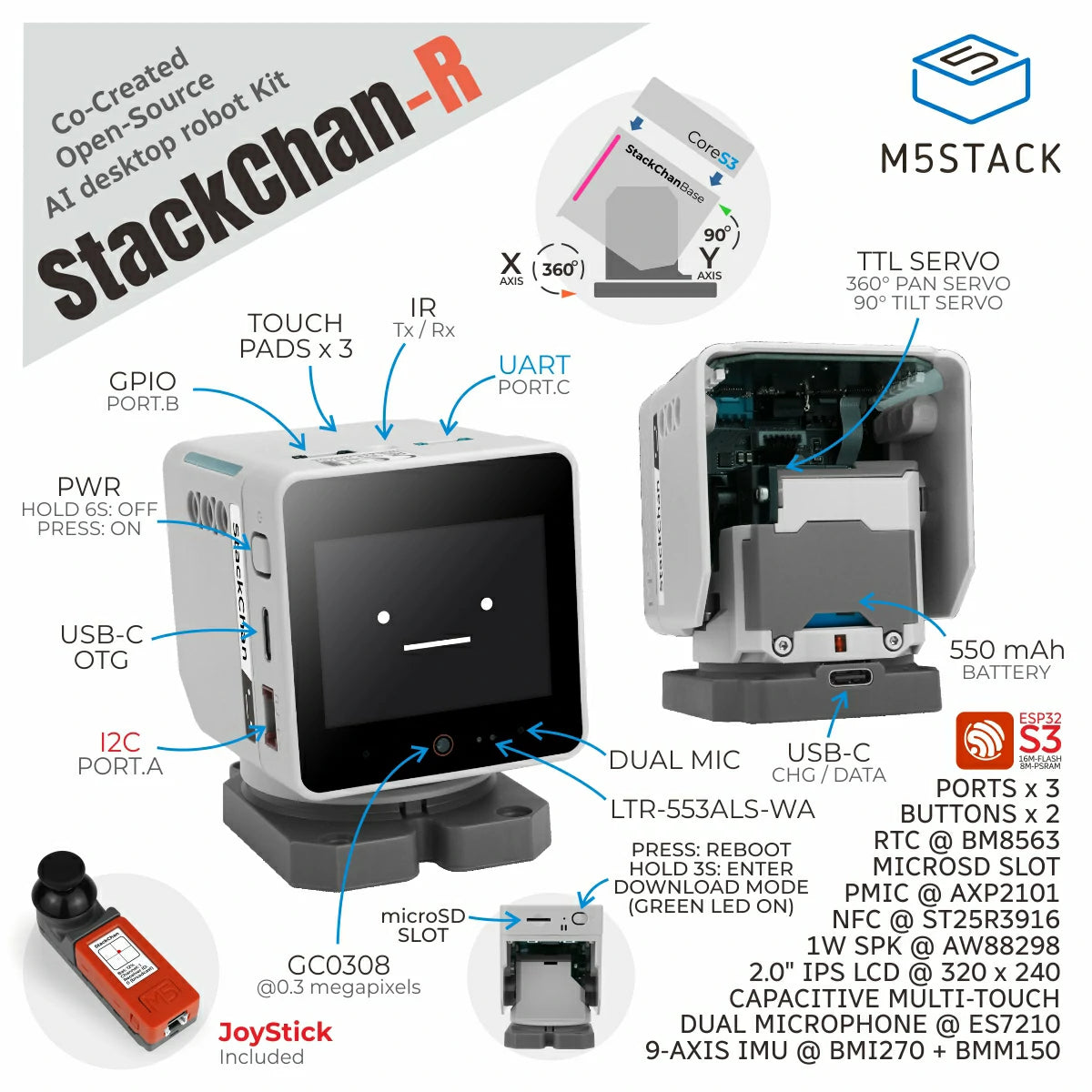 M5StackChan AI Desktop Robot Kit with Remote Control (ESP32-S3) - m5stack-store