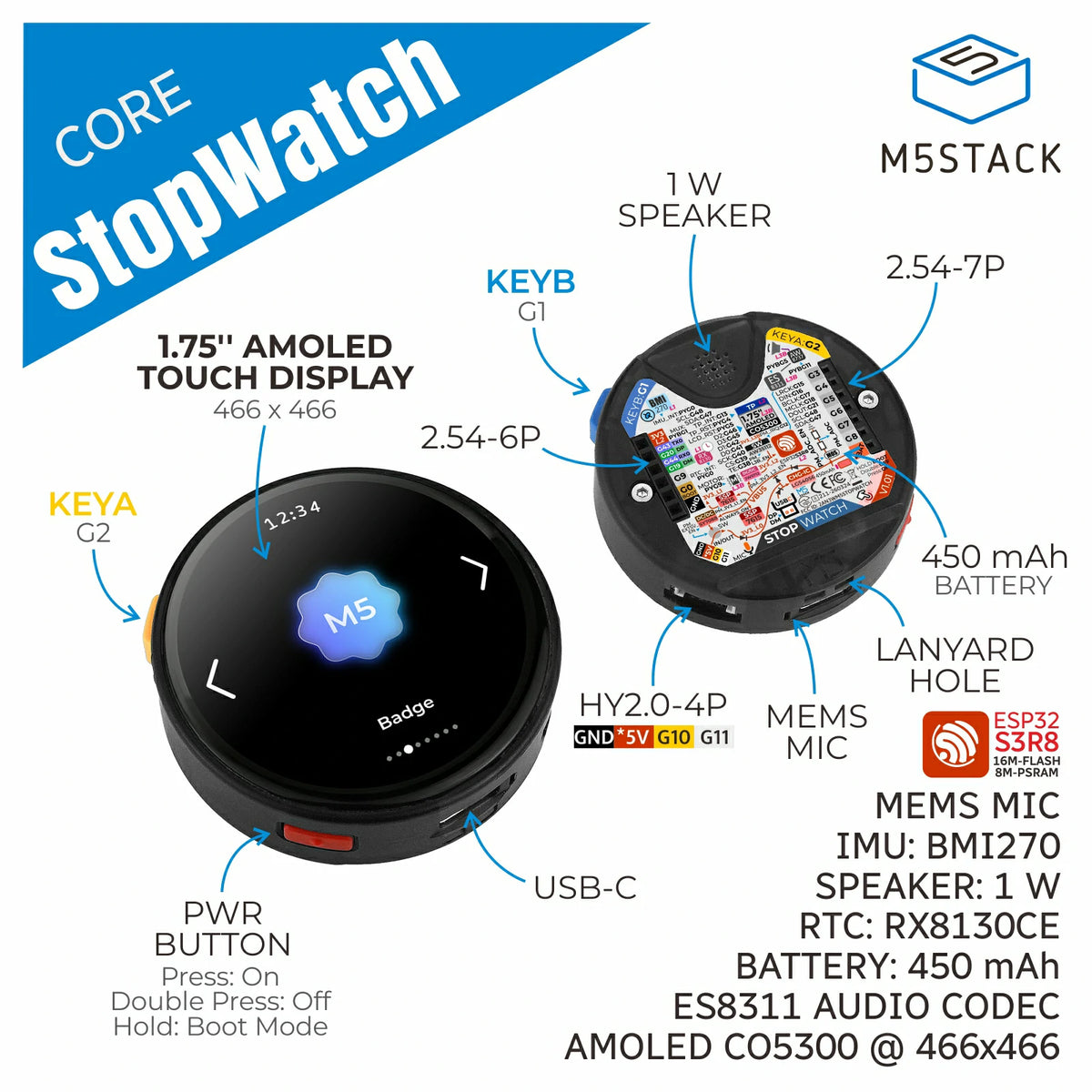 M5Stack Stopwatch Dev Kit (ESP32-S3)