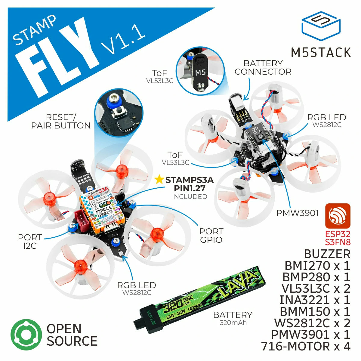 M5Stamp Fly v1.1 with M5StampS3A