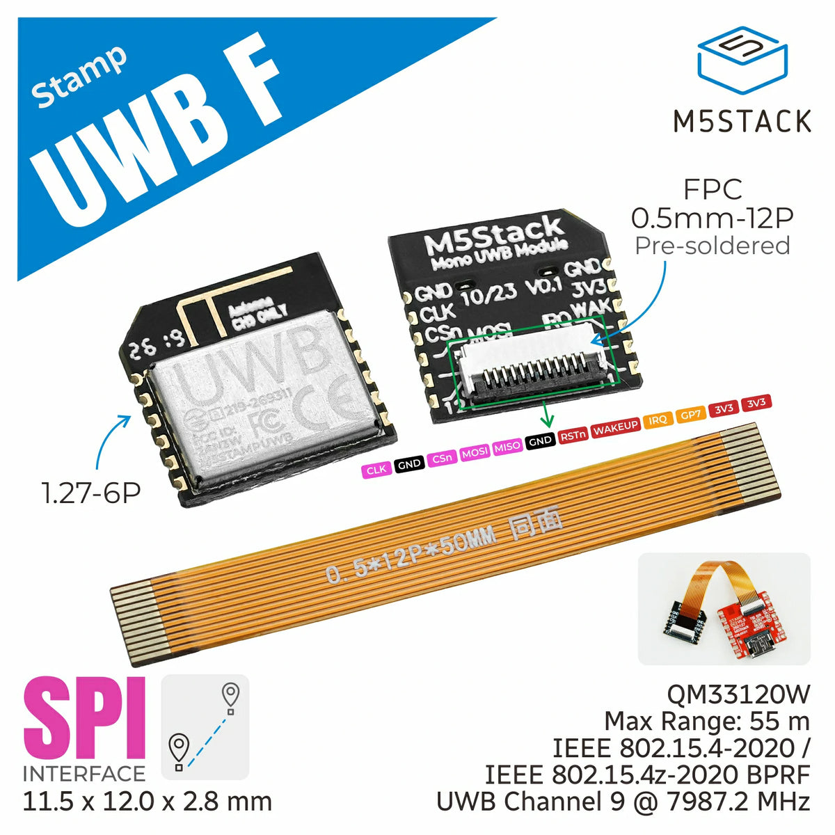 M5Stamp UWB Module with FPC (QM33120W)