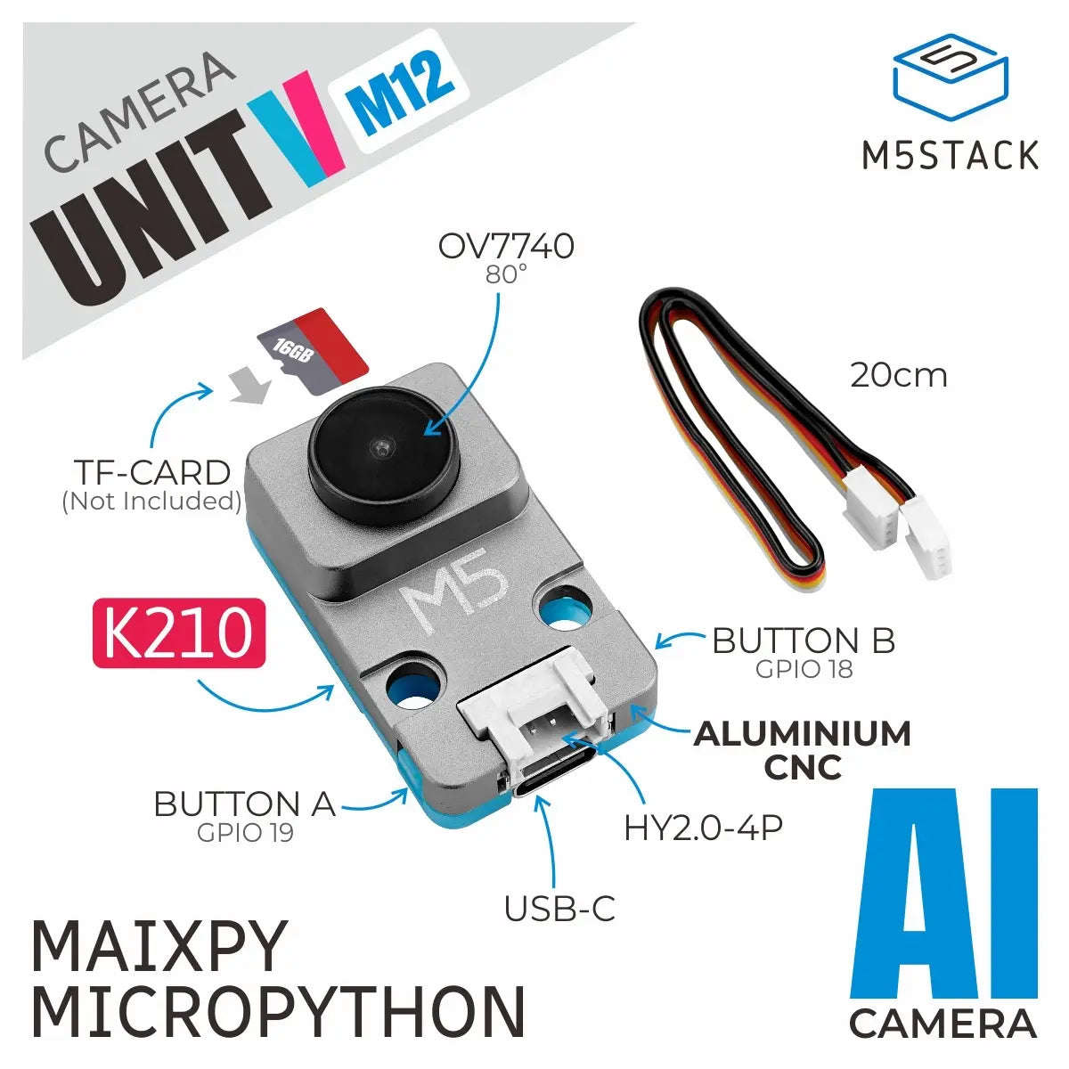 UnitV K210 AI Camera M12 Version (OV7740)