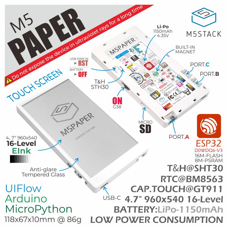 EOL] M5Paper ESP32 Development Kit (960X540, 4.7